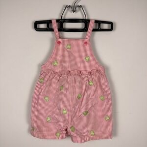 Vintage Gymboree Pink Gingham Frog Embroidered Romper Shortalls 6-12 Months